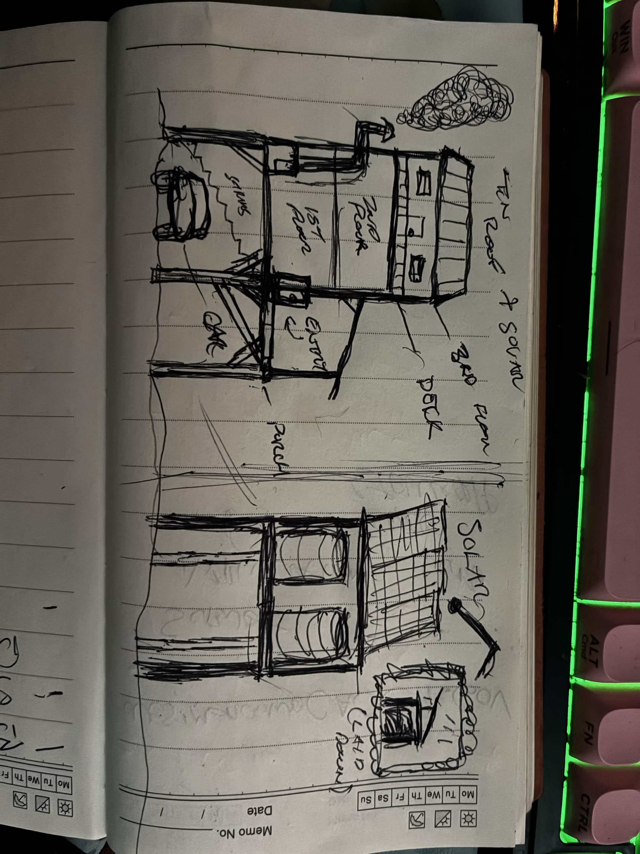 Kaiotei original pencil sketch of the stilt house kit