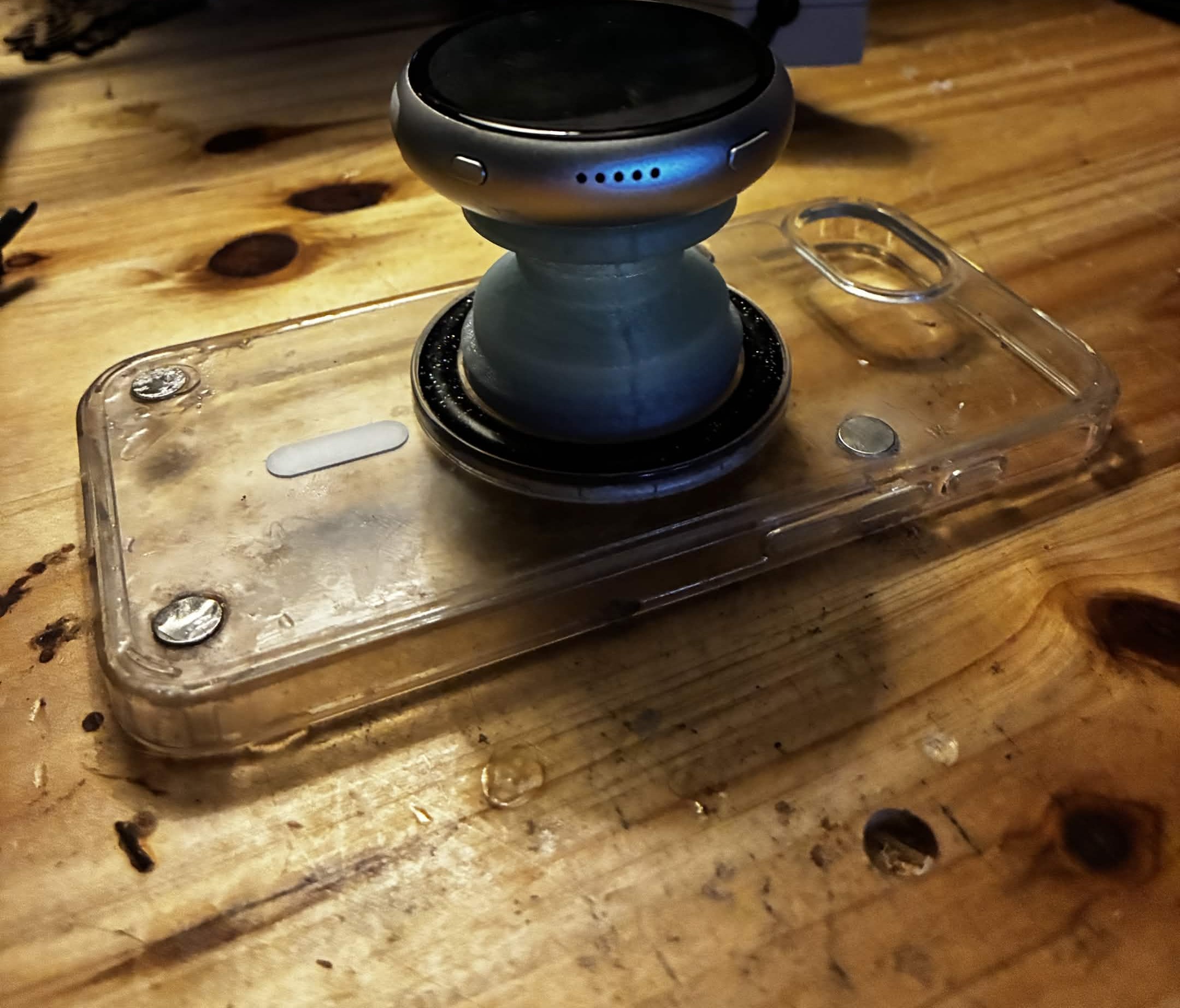 Phone case and magnetic socket prototype on the workbench