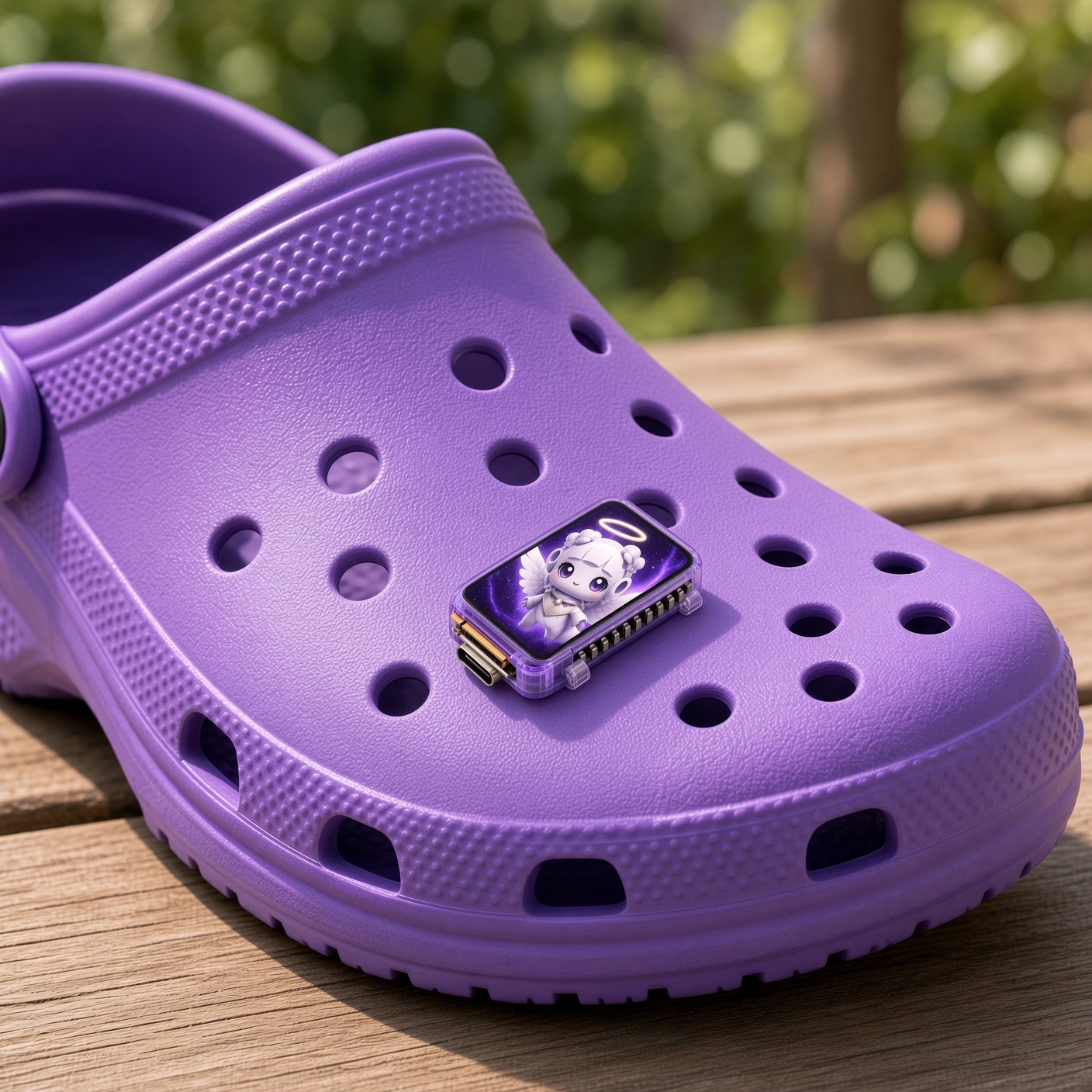 Angelgotchi MINI clipped into a croc